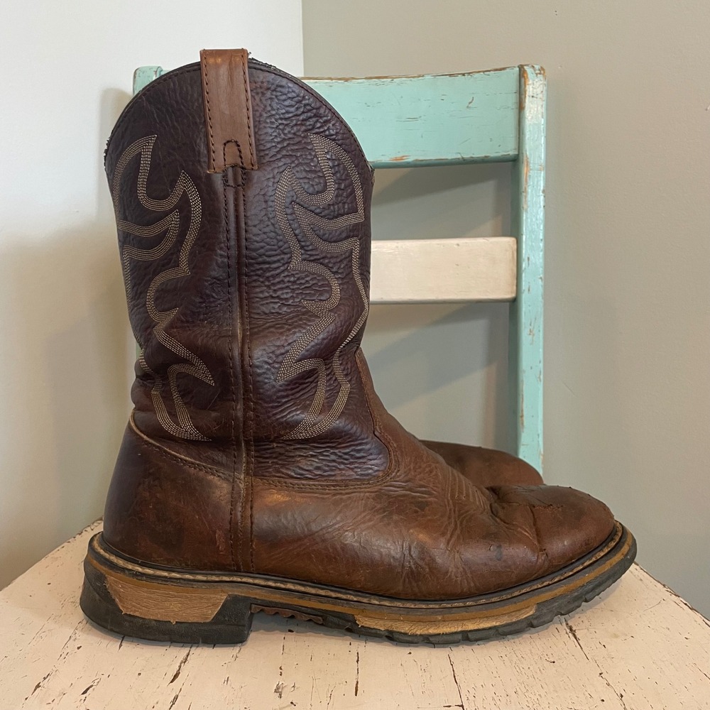 Rocky Men's Work‎ Boots Brown Leather Aztec Crazyhorse 14M Cowboy Boots Western